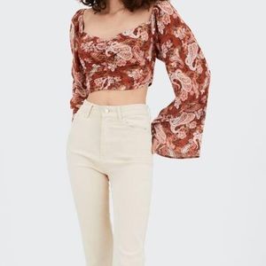Stradivarius Women’s Size Medium Boho Hippie Bell Sleeve Cropped Blouse Top